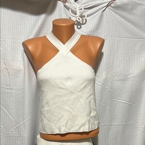 White Sleeveless Fitted Cut Out Tank Top
